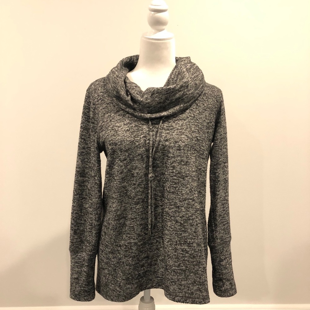 Cable & Gauge cowl neck sweater buttons